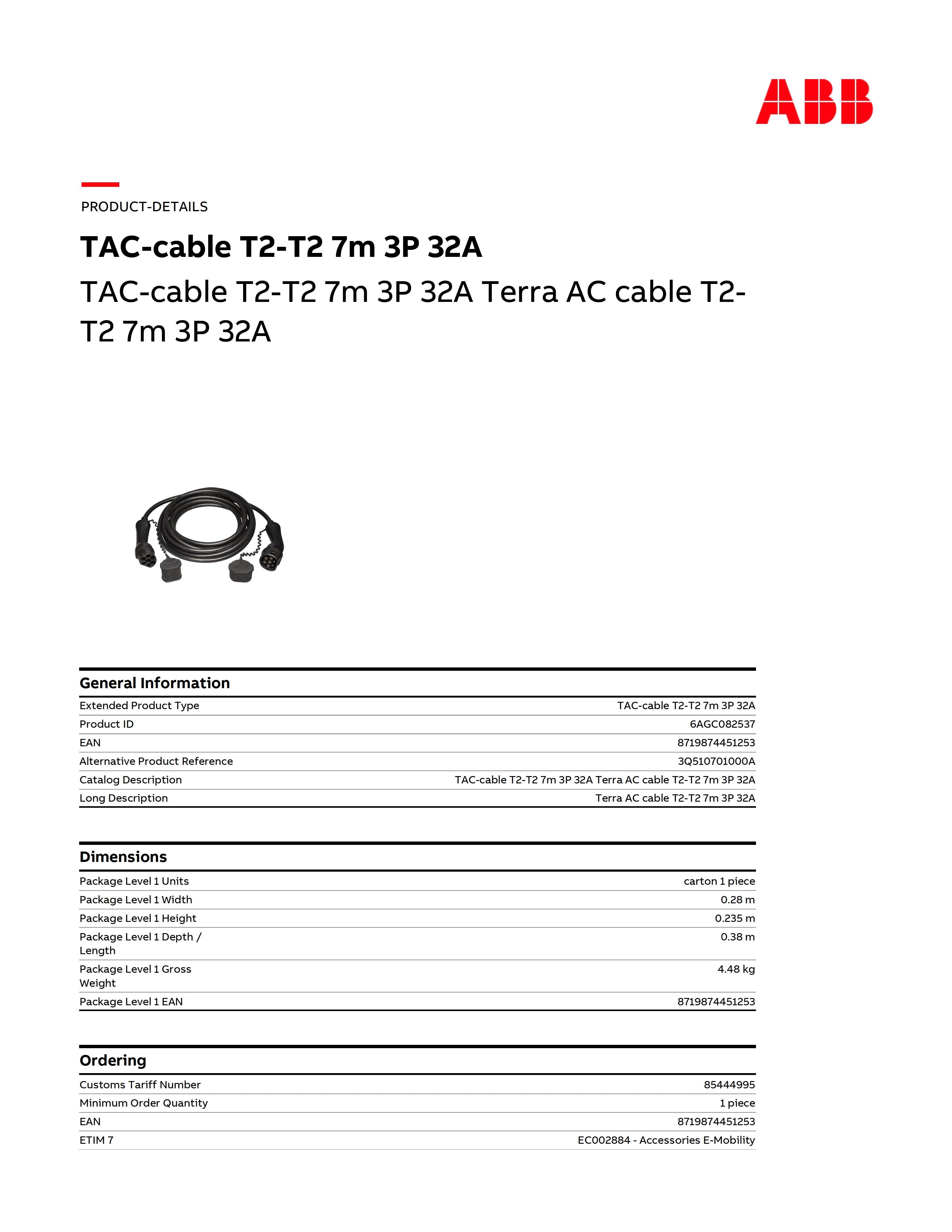 ABB TAC-cable T2-T2 7m3P32A