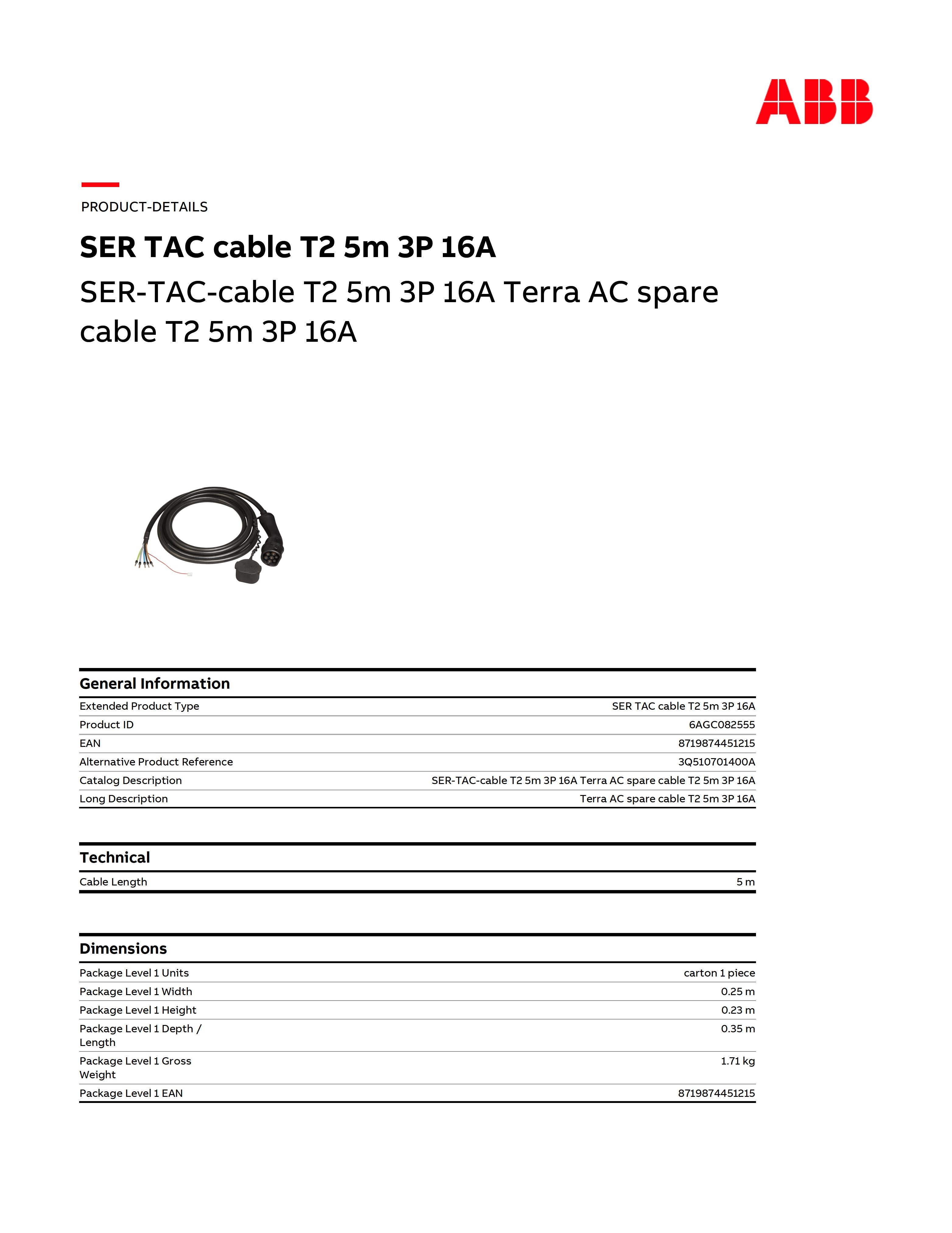 ABB SER-TAC-cable T2 5m3P16A