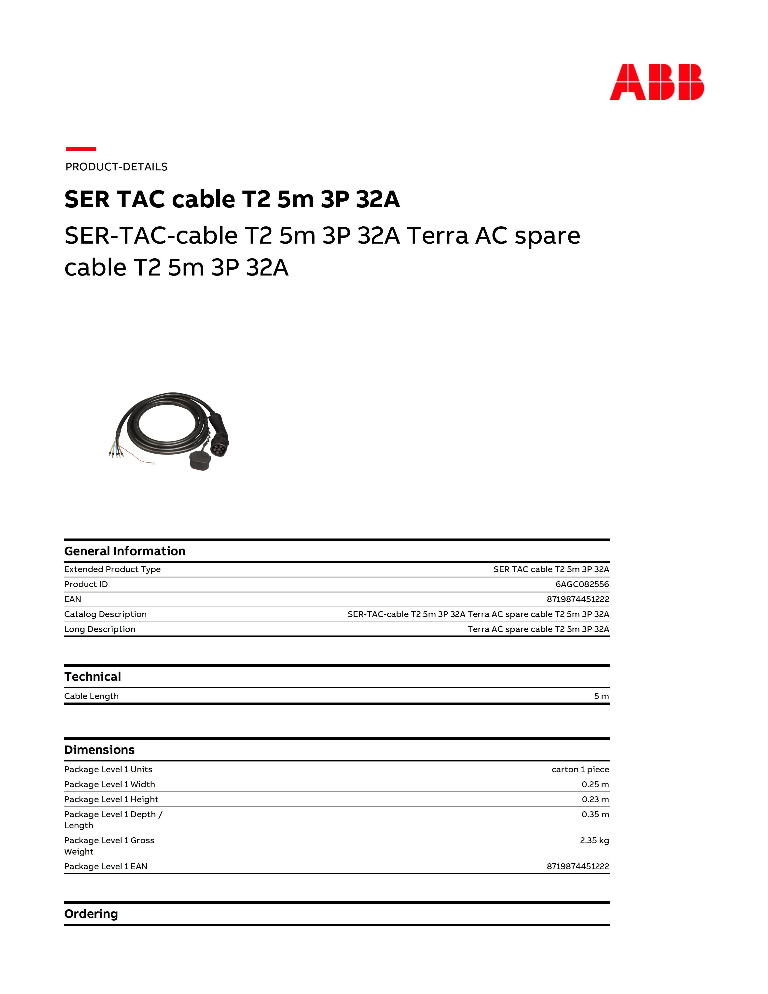 ABB SER-TAC-cable T2 5m3P32A