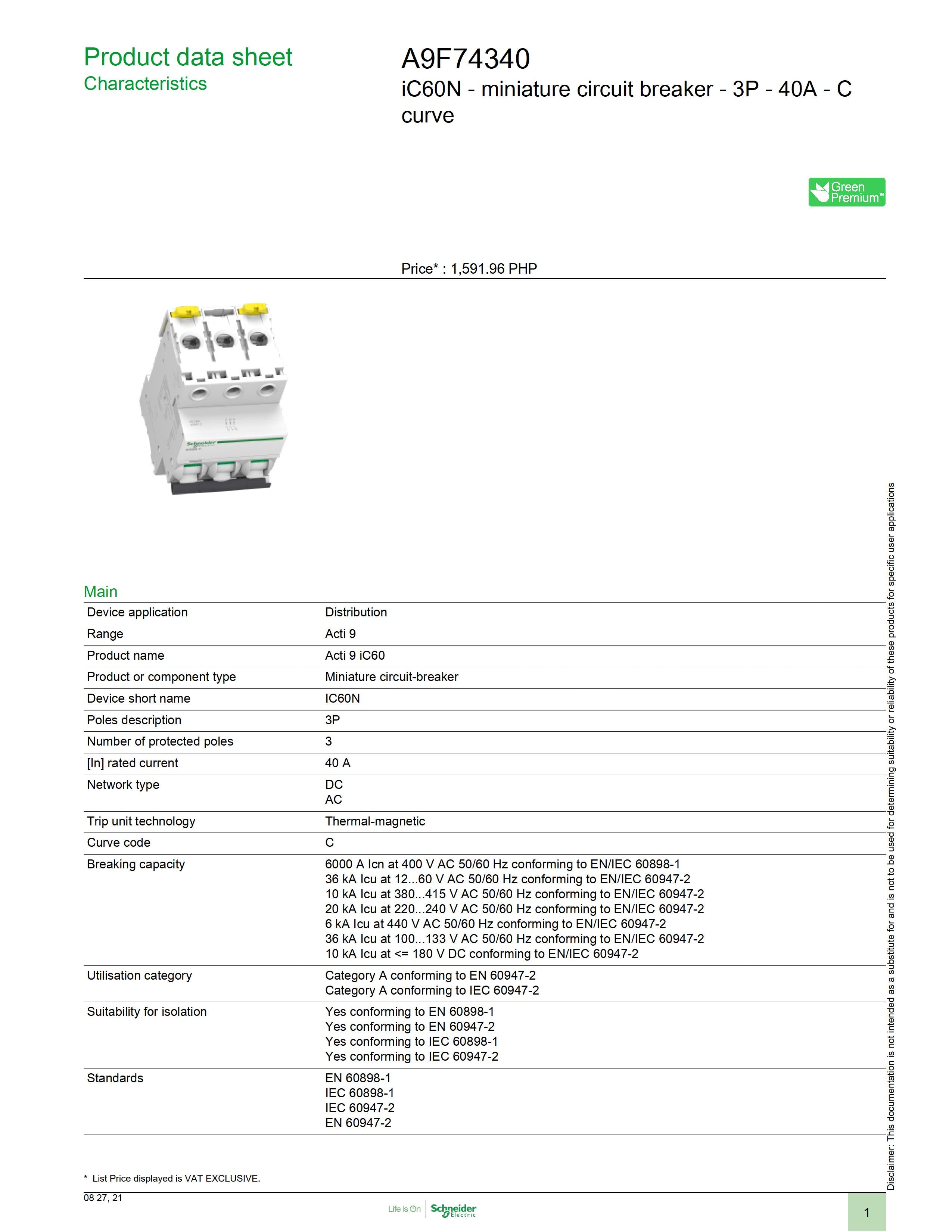 M.kaitselüliti 3P 40A C  iC60N 6kA