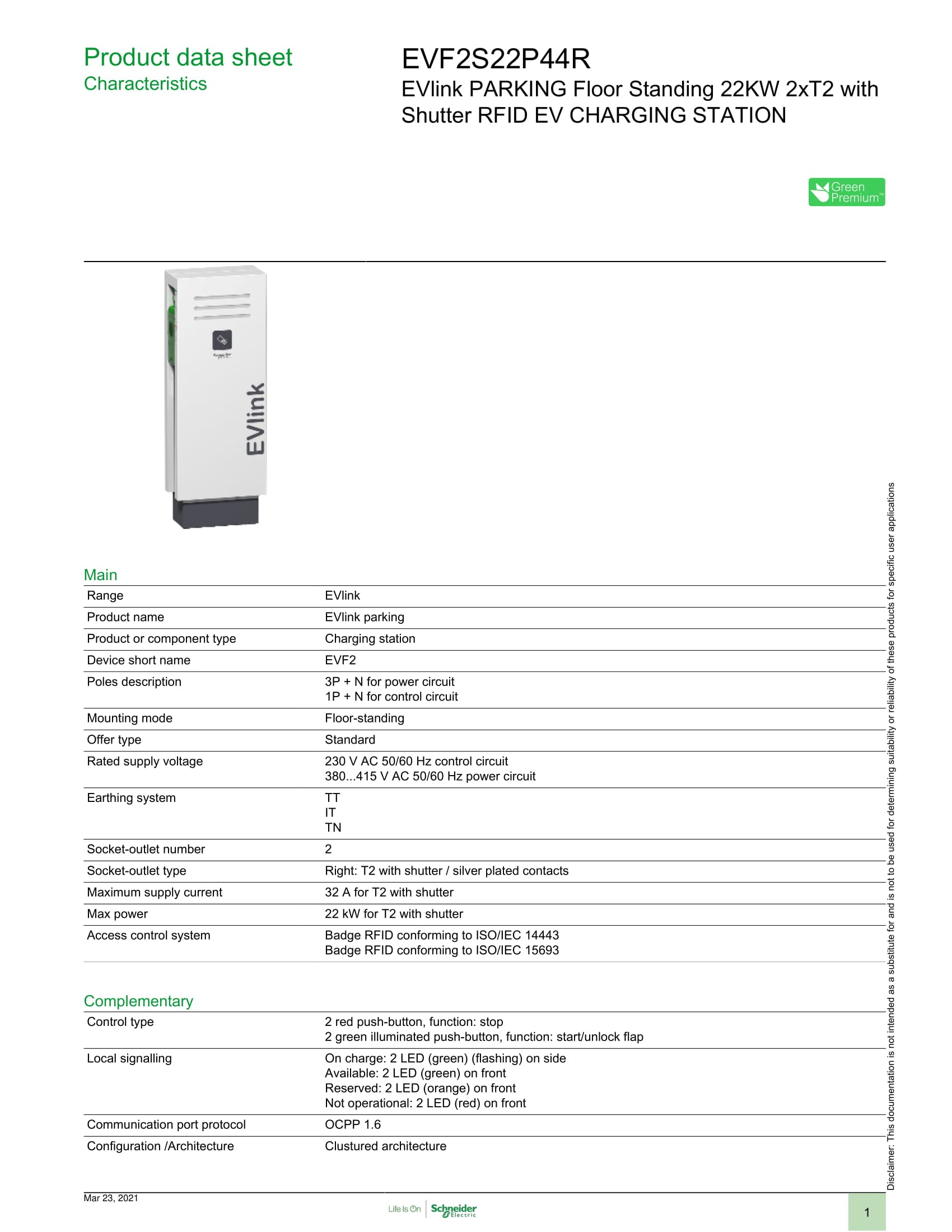 Elektriauto laadija 23 kW (3P - 32 A) 2xT2 pistikupesa, kaitsekattega pistik, ühenda ja lae - RFID lugejaga