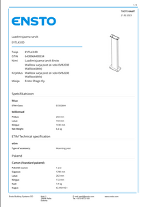 Laadimisjaama tarvik Ensto Wallbox sarja post (ei sobi EVB203E Wallboxidele)